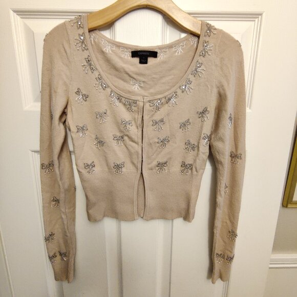 Express SZ-S Allover Butterfly Embellishment Sweater Cardigan - Picture 2 of 13